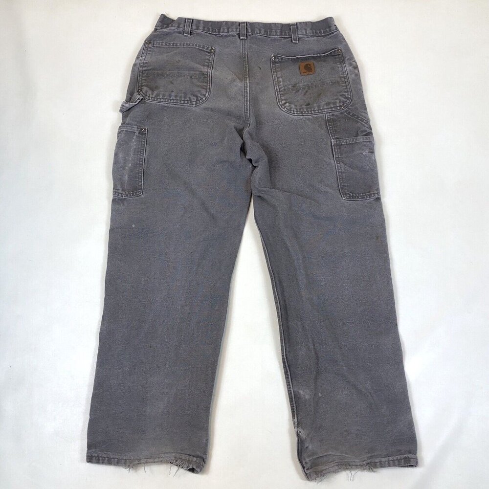 Carhartt B136 Gray Double Knee Carpenter Canvas Work Pant Distressed Tag 35x30 - Picture 6 of 9